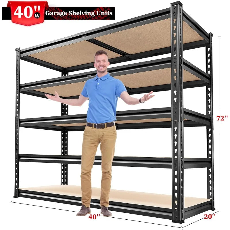 REIBII 2500LBS Garage Shelving 72''H Storage Shelves Heavy Duty Shelving 5 Tier Metal Shelves Garage Shelves Adjustable Shelvin