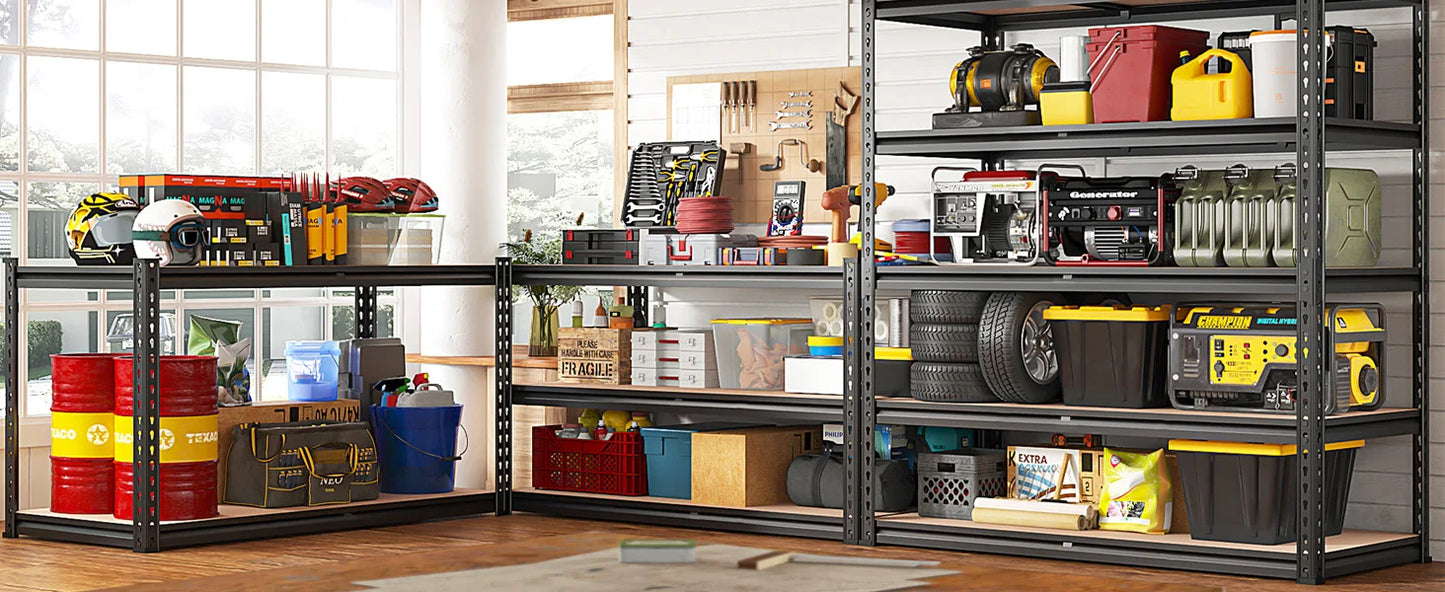 REIBII 2500LBS Garage Shelving 72''H Storage Shelves Heavy Duty Shelving 5 Tier Metal Shelves Garage Shelves Adjustable Shelvin