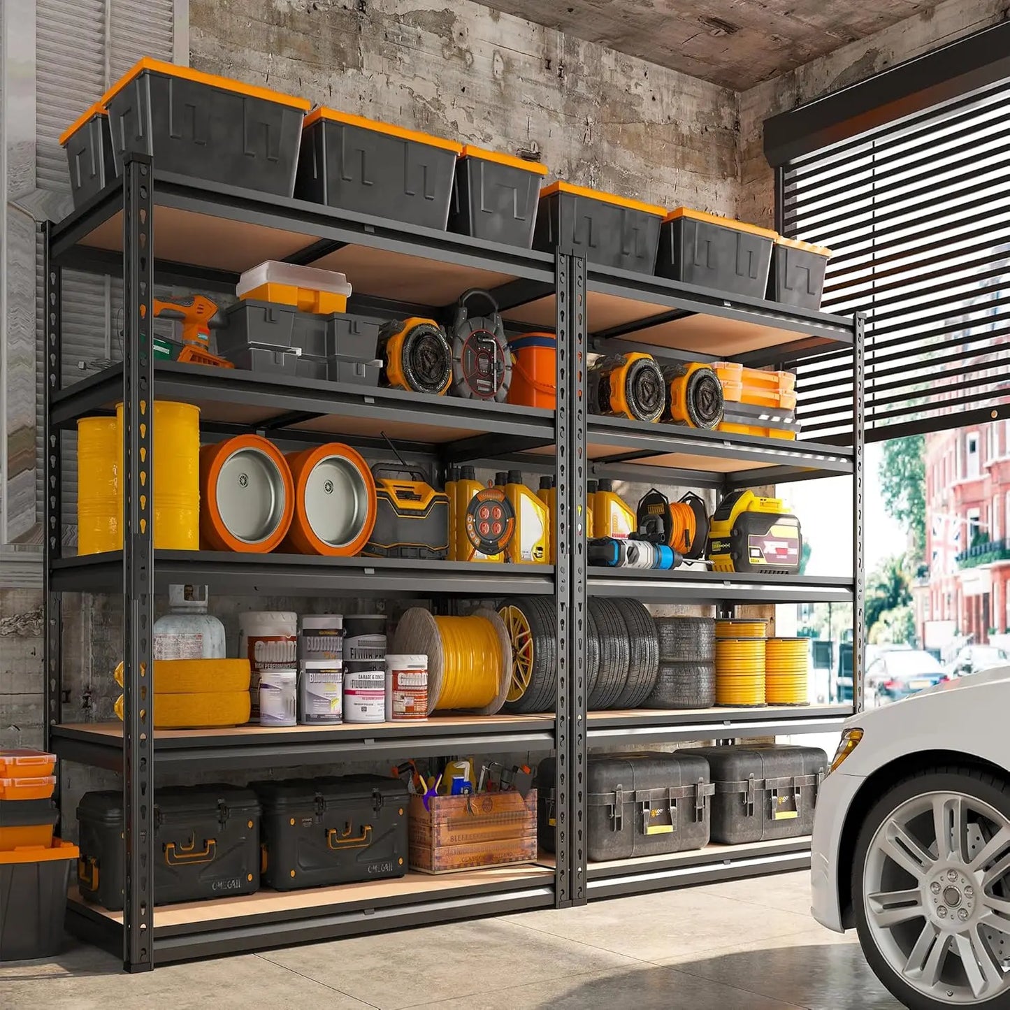 REIBII 2500LBS Garage Shelving 72''H Storage Shelves Heavy Duty Shelving 5 Tier Metal Shelves Garage Shelves Adjustable Shelvin