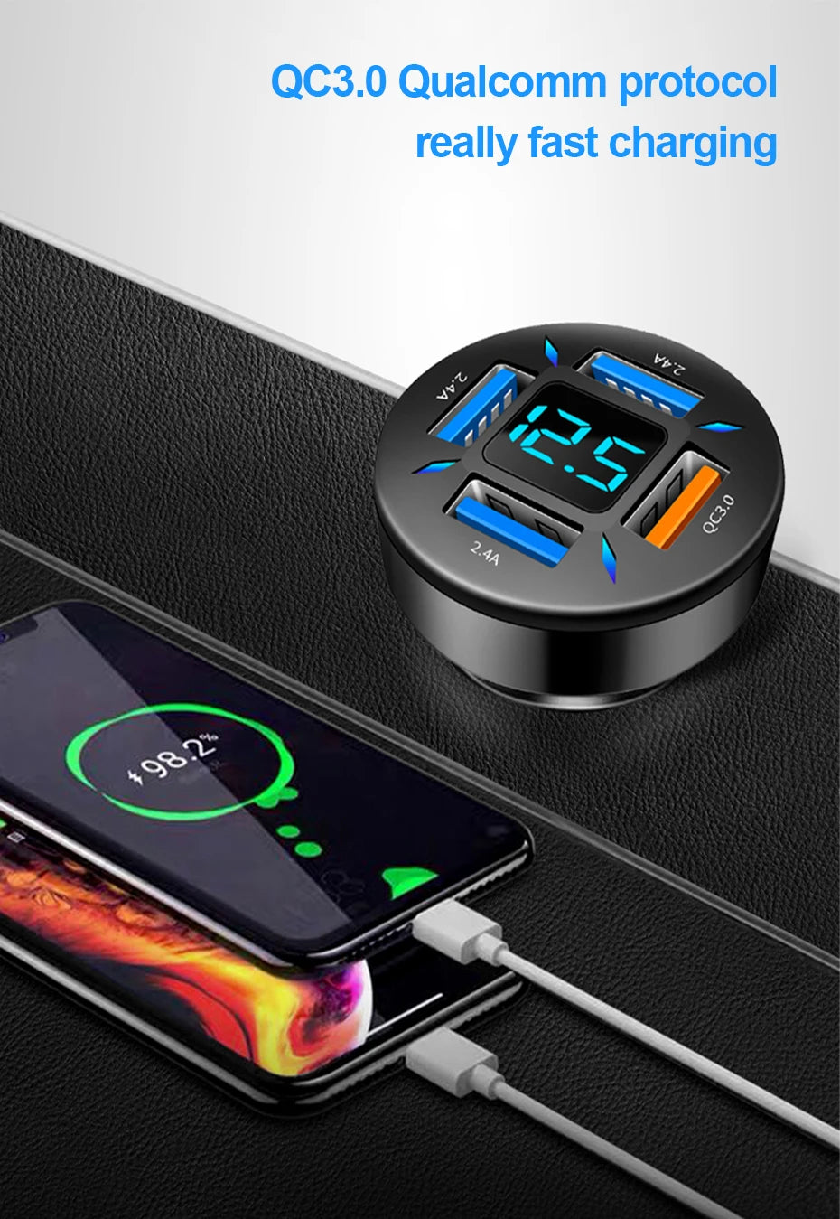66W Quick Charge Car Phone Charger PD+QC3.0 4 Ports USB Fast Charging Cigarette Lighter Adapter Socket for IPhone Xiaomi Samsung