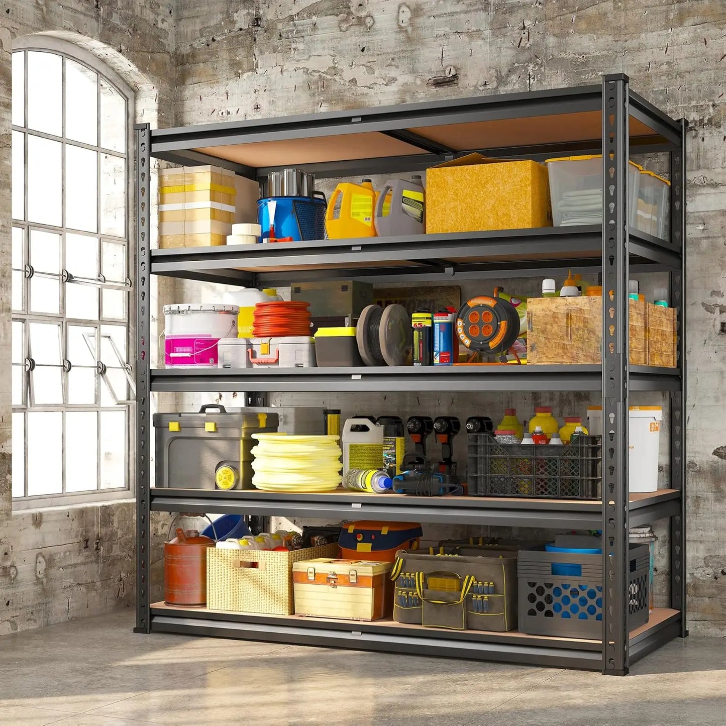 REIBII 2500LBS Garage Shelving 72''H Storage Shelves Heavy Duty Shelving 5 Tier Metal Shelves Garage Shelves Adjustable Shelvin