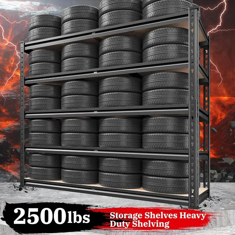 REIBII 2500LBS Garage Shelving 72''H Storage Shelves Heavy Duty Shelving 5 Tier Metal Shelves Garage Shelves Adjustable Shelvin