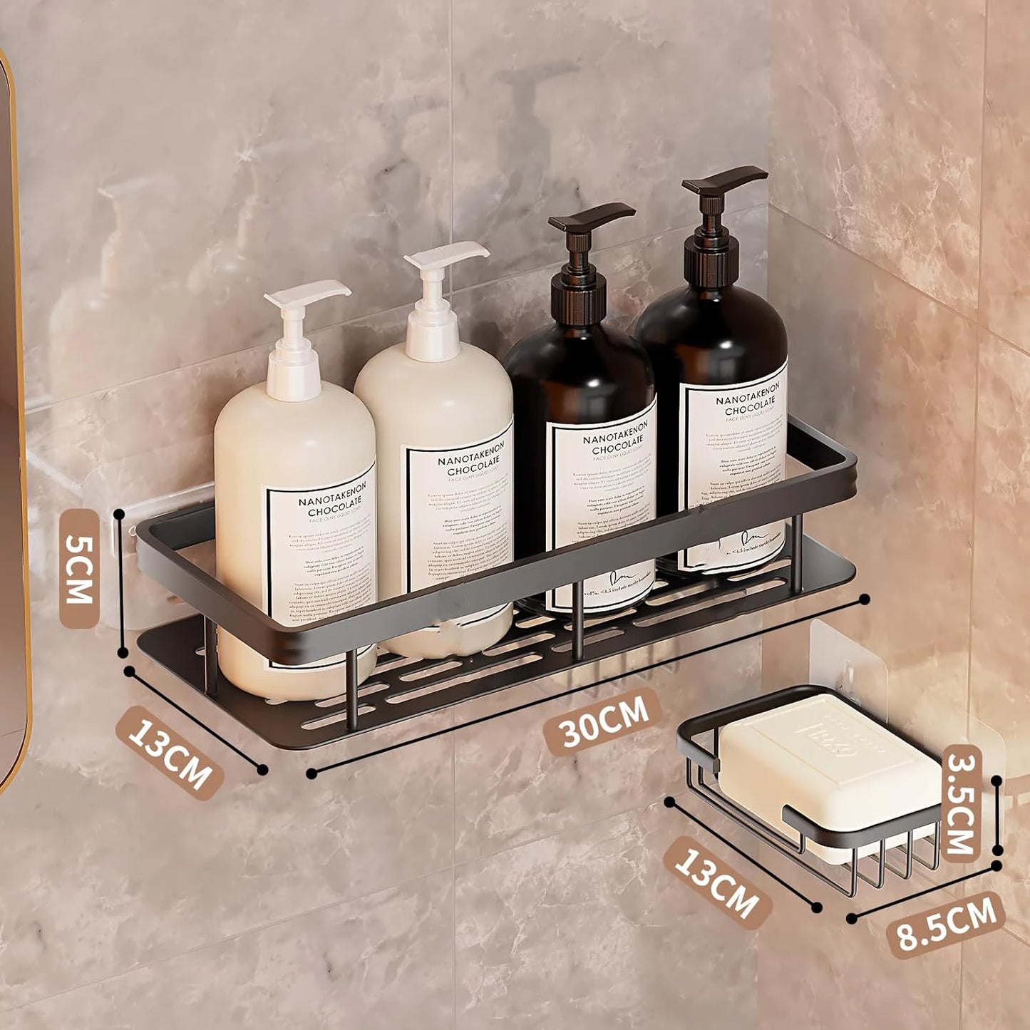 Adhesive Shower Caddy Rustproof Organizers Large Capacity No Drilling Shelves for Bathroom Storage Home Decor