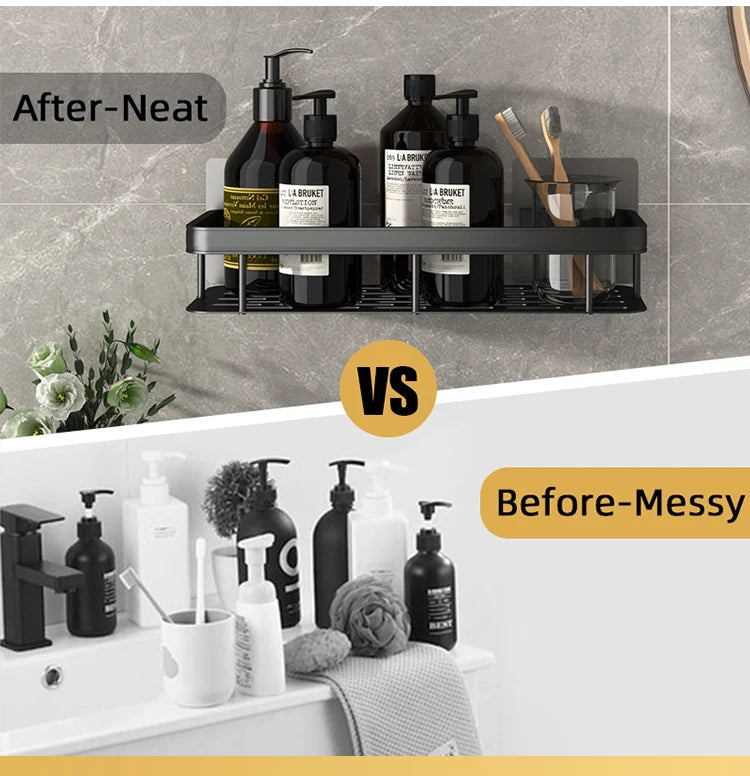 Adhesive Shower Caddy Rustproof Organizers Large Capacity No Drilling Shelves for Bathroom Storage Home Decor