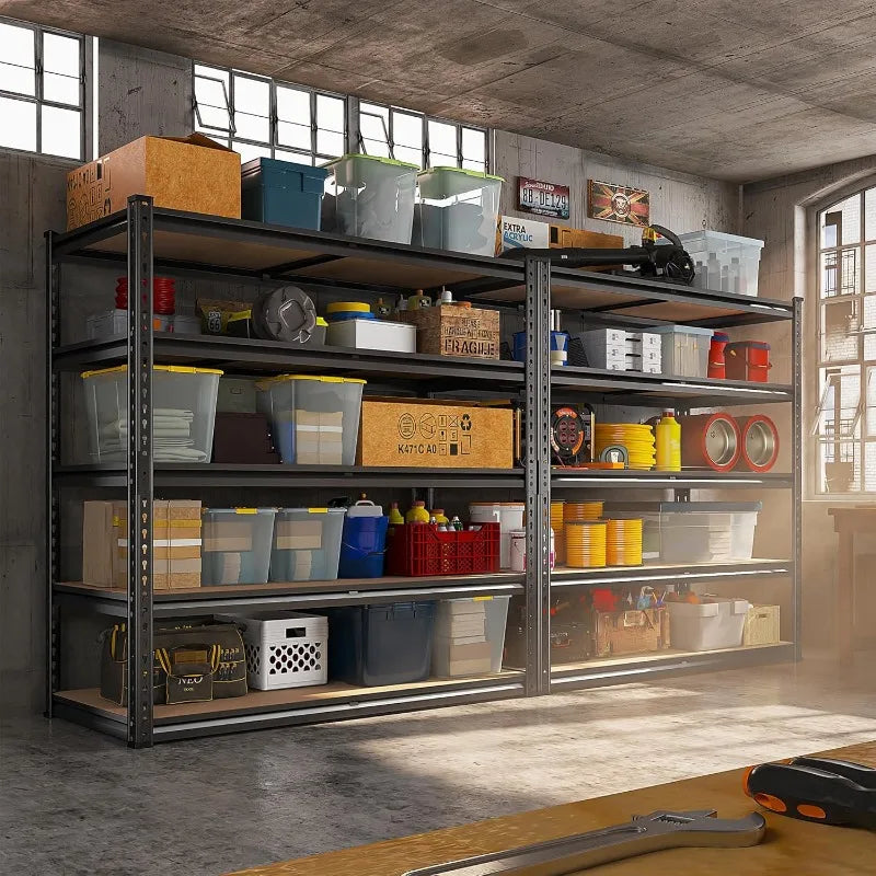 REIBII 2500LBS Garage Shelving 72''H Storage Shelves Heavy Duty Shelving 5 Tier Metal Shelves Garage Shelves Adjustable Shelvin