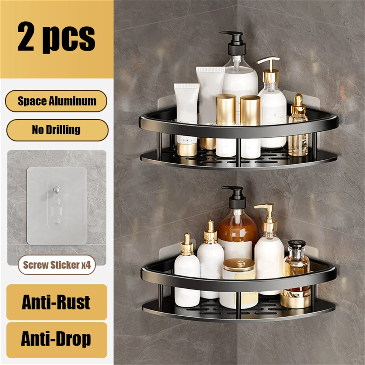 Adhesive Shower Caddy Rustproof Organizers Large Capacity No Drilling Shelves for Bathroom Storage Home Decor