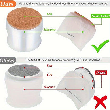 20pcs Non-slip Clear Chair Leg Covers With Felt, Large Round Chair Floor Protectors, Silicone Chair Leg Floor Protectors, Table Mats, Chair Mats, Small Gadgets For Restaurant, Hotel, Cafes