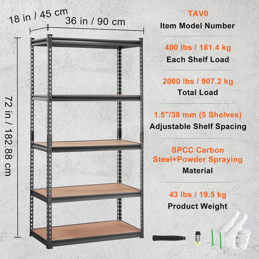 VEVOR 5 Layers Standing Storage Shelving Unit Heavy Duty Organizer Metal Rack for Kitchen Living Room Warehouse Flower Stand
