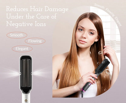 OUDIM Hair Straightener Brush with Six Temperature Settings, Ionic Hair Straightening Brush Flat Iron For Women, Anti-Scald Stra