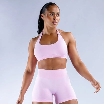 2 Pieces Yoga Suit for Women Seamless Fitness Gym Clothes Halter Sports Bra Matching Impact Shorts Workout Sets Gym Outfit