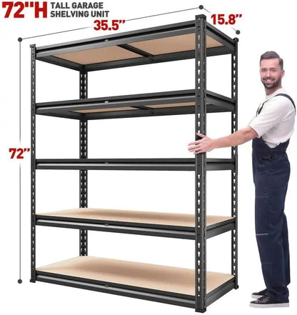 REIBII 2500LBS Garage Shelving 72''H Storage Shelves Heavy Duty Shelving 5 Tier Metal Shelves Garage Shelves Adjustable Shelvin