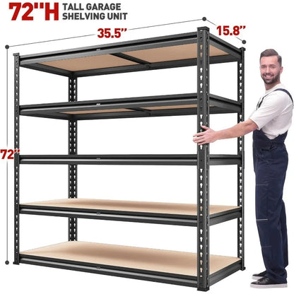 REIBII 2500LBS Garage Shelving 72''H Storage Shelves Heavy Duty Shelving 5 Tier Metal Shelves Garage Shelves Adjustable Shelvin
