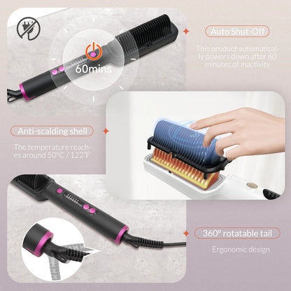 OUDIM Hair Straightener Brush with Six Temperature Settings, Ionic Hair Straightening Brush Flat Iron For Women, Anti-Scald Stra