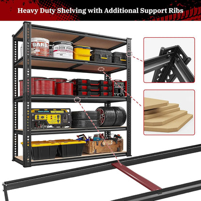 REIBII 2500LBS Garage Shelving 72''H Storage Shelves Heavy Duty Shelving 5 Tier Metal Shelves Garage Shelves Adjustable Shelvin