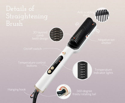 OUDIM Hair Straightener Brush with Six Temperature Settings, Ionic Hair Straightening Brush Flat Iron For Women, Anti-Scald Stra