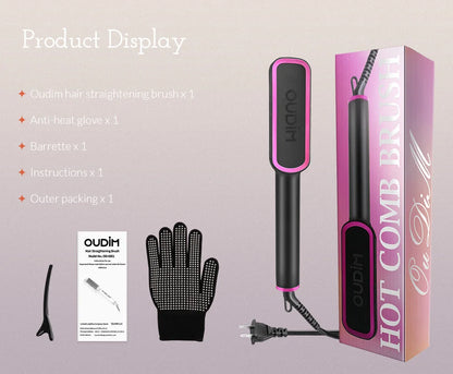 OUDIM Hair Straightener Brush with Six Temperature Settings, Ionic Hair Straightening Brush Flat Iron For Women, Anti-Scald Stra